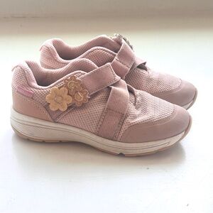 Size 11 light pink Stride Rite sneakers with flowers, elastic and Velcro closure